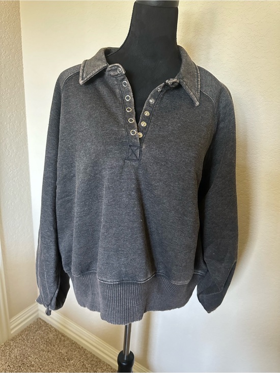Zenana Outfitters Tops - Zenana L/XL Washed Charcoal Black Collar Pullover Sweater